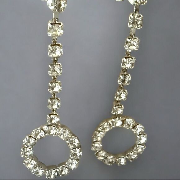Sparkly Rhinestone Drop Circle Earrings – Elegant Statement Jewelry - Picture 3 of 17
